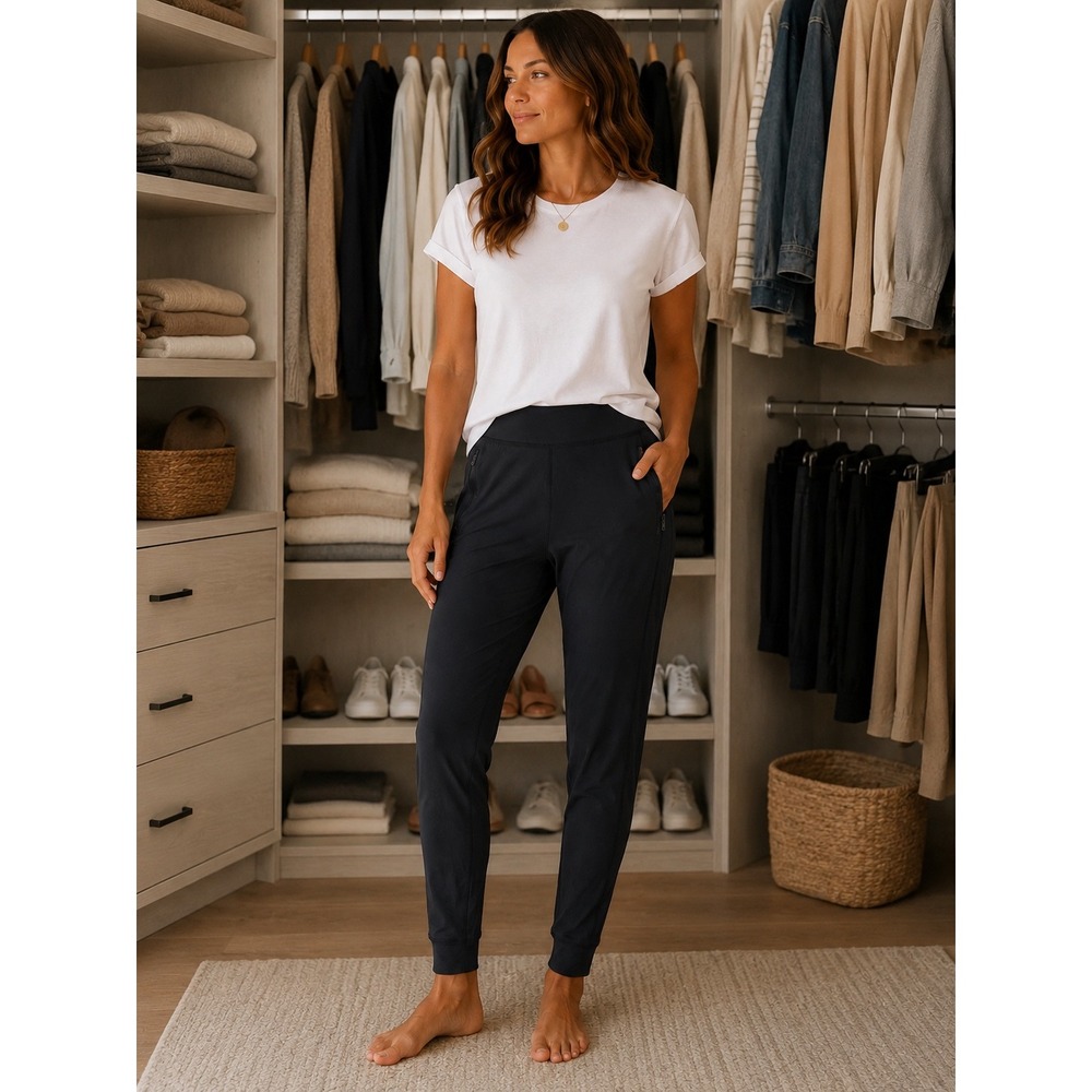 Athleta Courtside Trouser Joggers Black Tapered‎ Leg Zipper Pockets Womens Small
